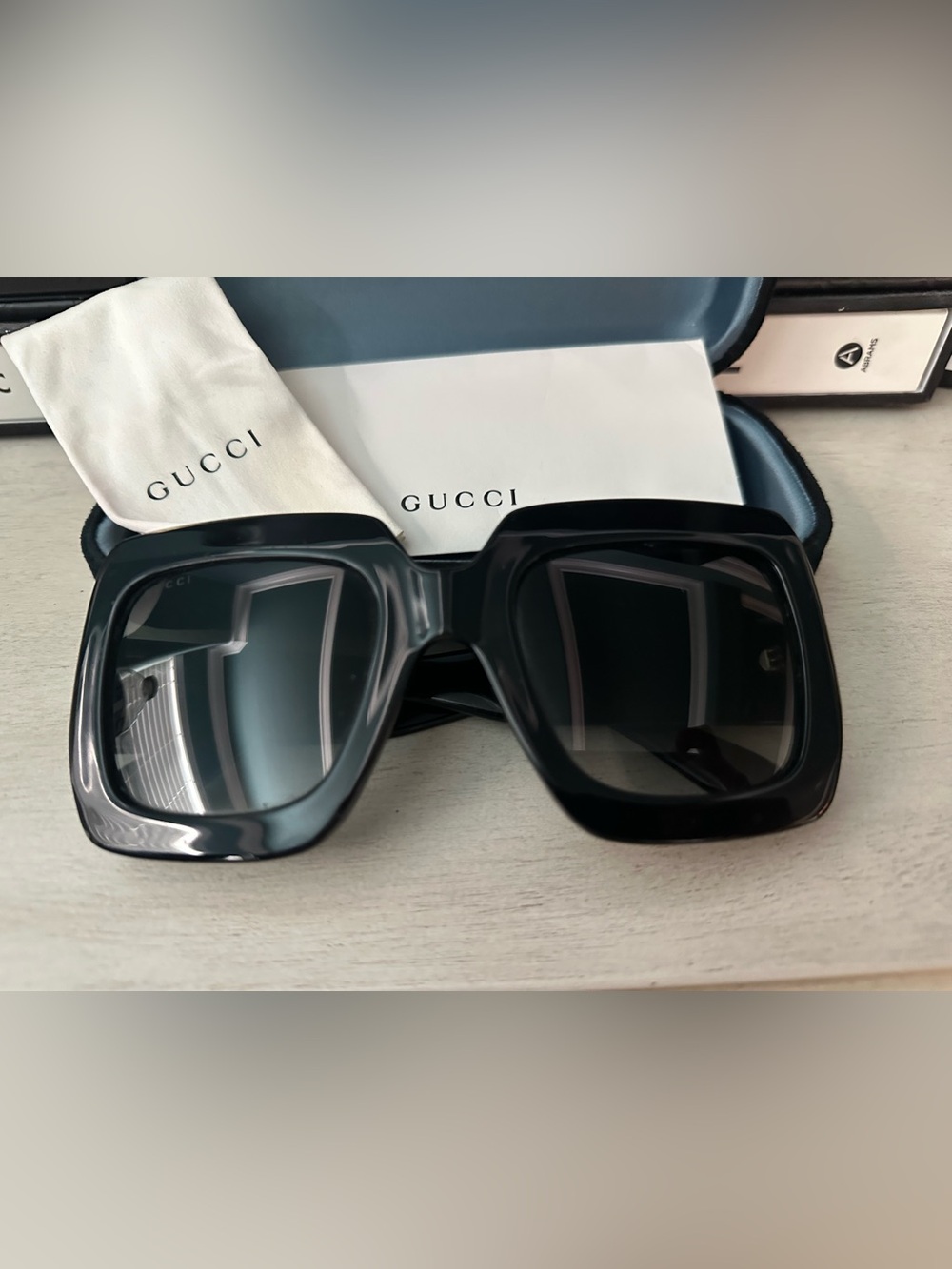 Gucci Black High-Gloss Sunglasses with Dark Lenses